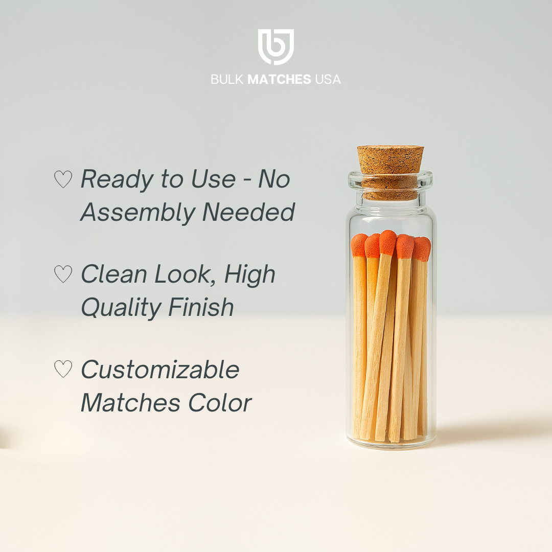 Pack of 100 Assembled Apothecary Match Bottles – Matches with Cork & Striker Paper
