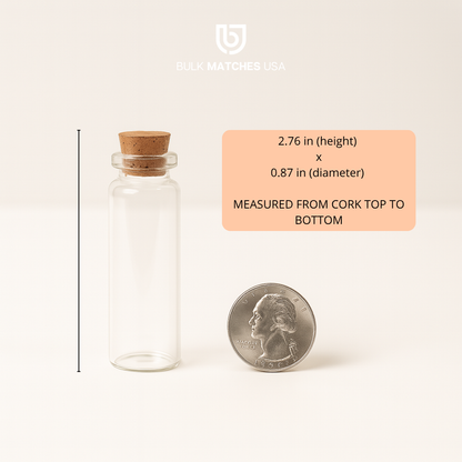 100 Empty Glass Bottles + Cork + Striker Paper – Fits 1.90” Matches