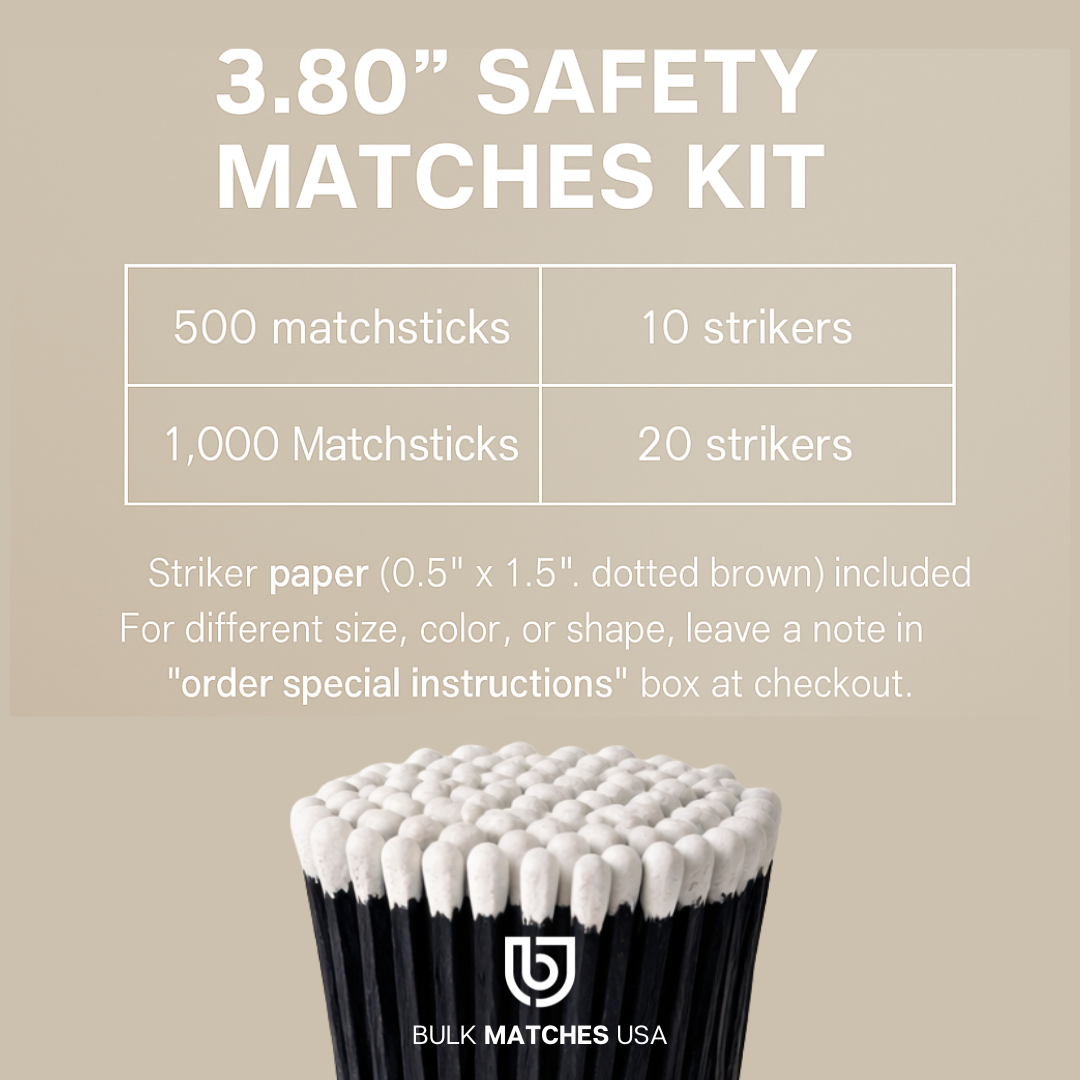 3.80 inch long safety matches with striker paper included