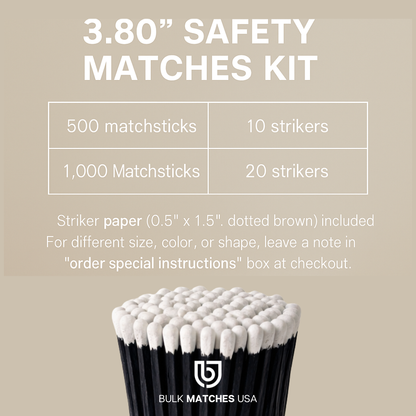 3.80 inch long safety matches with striker paper included